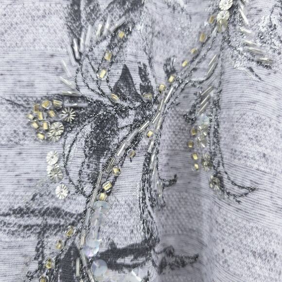 Miss Me Medium Boho Beaded Floral Periwinkle Romantic Top Chiffon Gathered Back - Picture 5 of 11